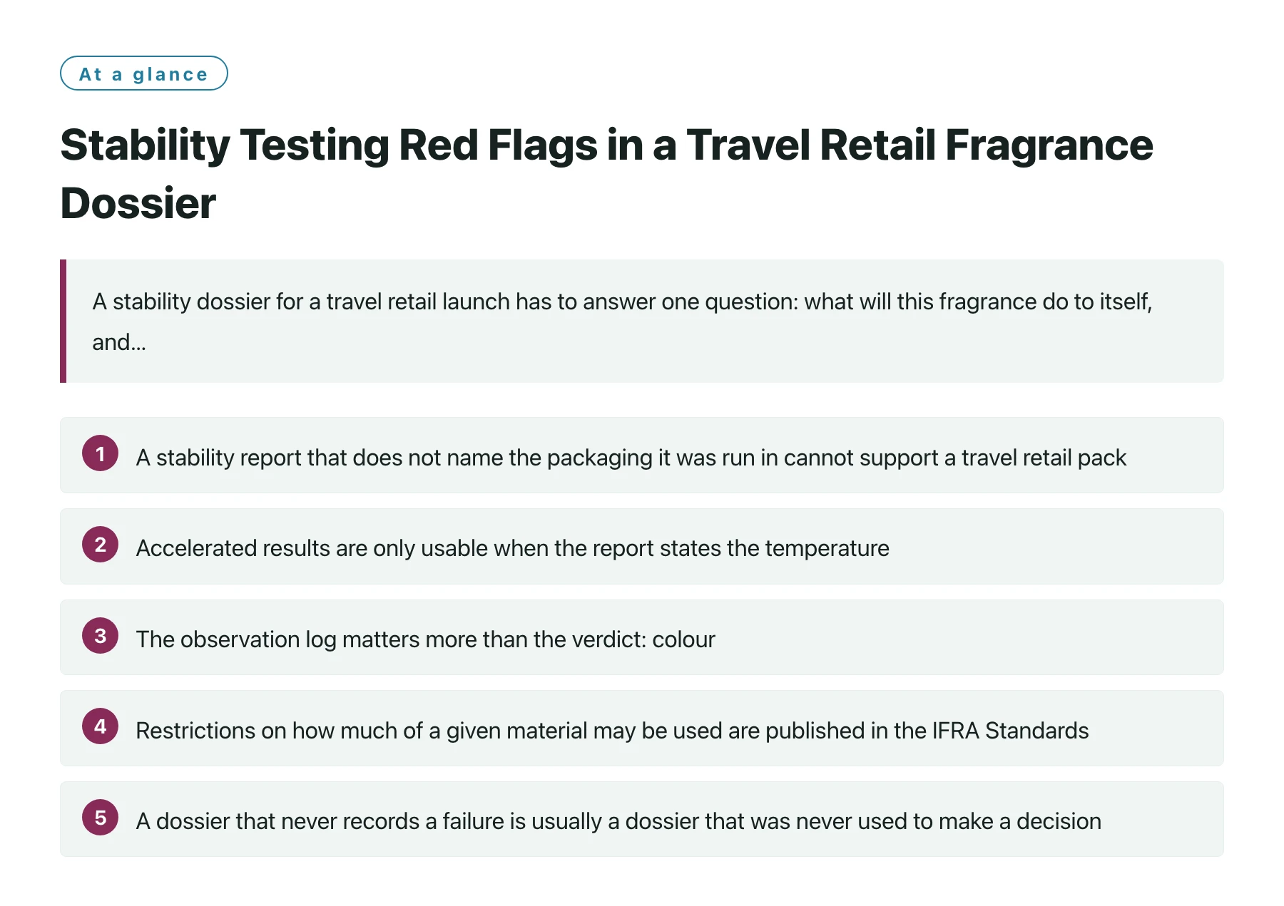 Stability Testing Red Flags in a Travel Retail Fragrance Dossier——全文要点速览